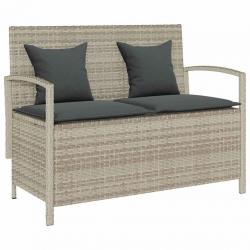 Banc de rangement de jardin avec coussin gris clair polyrotin alsavelo