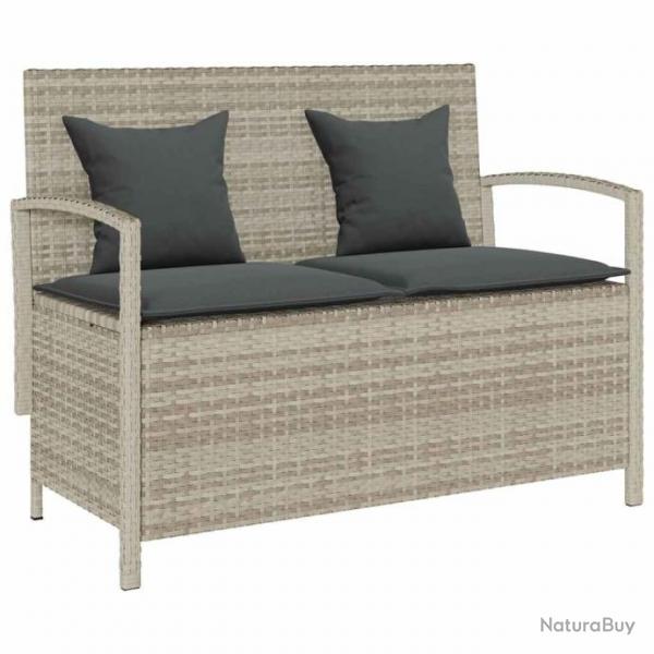 Banc de rangement de jardin avec coussin gris clair polyrotin