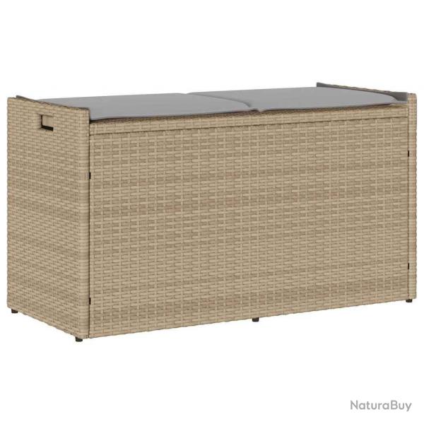 Banc de rangement extrieur coussin beige 100 cm rsine tresse alsavelo
