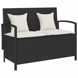 Banc de rangement de jardin avec coussin noir résine tressée alsavelo