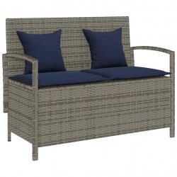 Banc de rangement de jardin avec coussin gris résine tressée alsavelo
