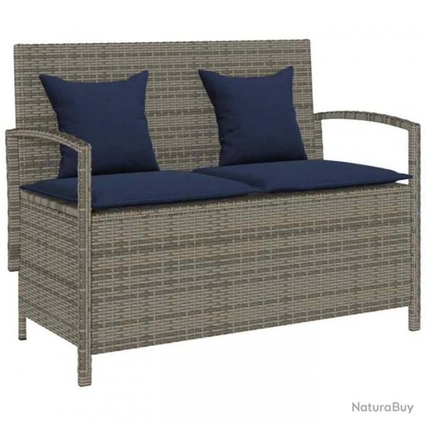 Banc de rangement de jardin avec coussin gris rsine tresse