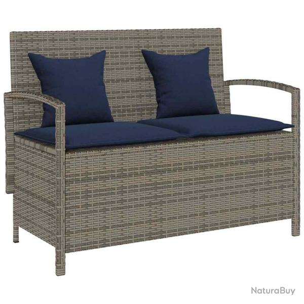 Banc de rangement de jardin avec coussin gris rsine tresse alsavelo