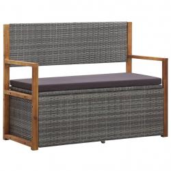 Banc de rangement 115 cm Résine tressée et bois d'acacia Gris alsavelo