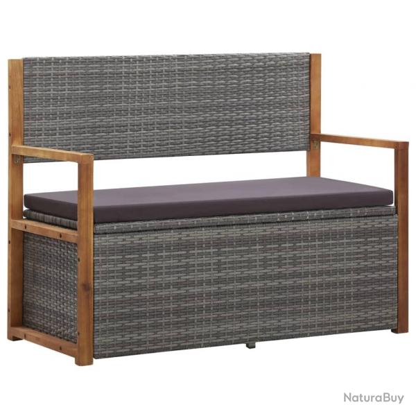 Banc de rangement 115 cm Rsine tresse et bois d'acacia Gris alsavelo