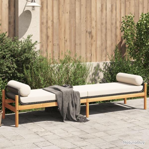 Banc de jardin avec coussin noir rsine tresse acacia alsavelo