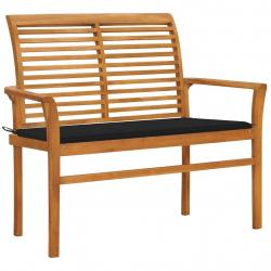 Banc de jardin avec coussin noir 112 cm Bois de teck massif alsavelo