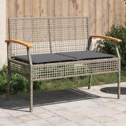 Banc de jardin avec coussin gris résine tressée et acacia alsavelo