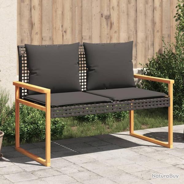 Banc de jardin avec coussin noir rsine tresse et acacia alsavelo