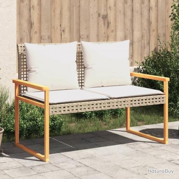 Banc de jardin avec coussin mlange beige rsine tresse acacia