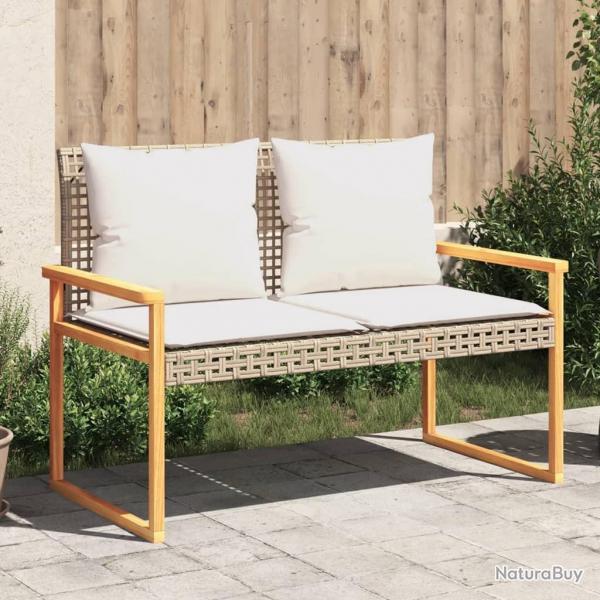 Banc de jardin avec coussin mlange beige rsine tresse acacia alsavelo