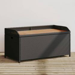 Banc de rangement noir résine tressée et bois d'acacia alsavelo