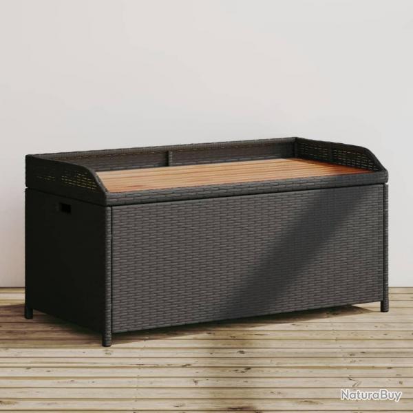Banc de rangement noir rsine tresse et bois d'acacia alsavelo