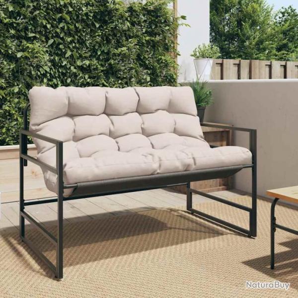 Banc de jardin avec coussin taupe 113 cm acier