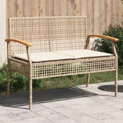 Banc de jardin avec coussin beige résine tressée et acacia alsavelo