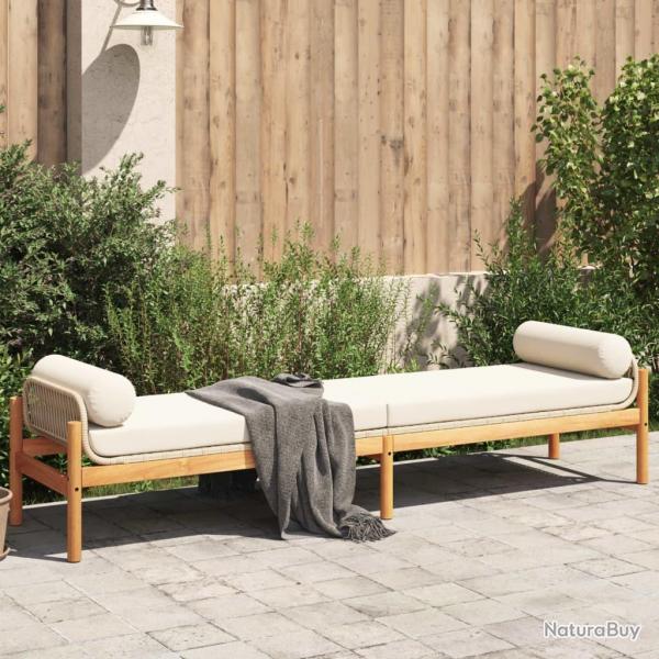 Banc de jardin avec coussin beige rsine tresse acacia alsavelo