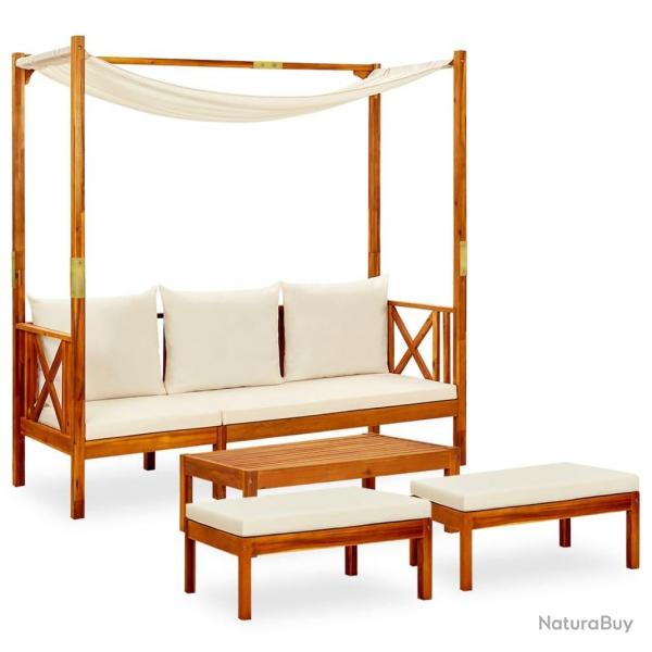 Banc de jardin avec table et repose-pieds Bois d'acacia solide alsavelo