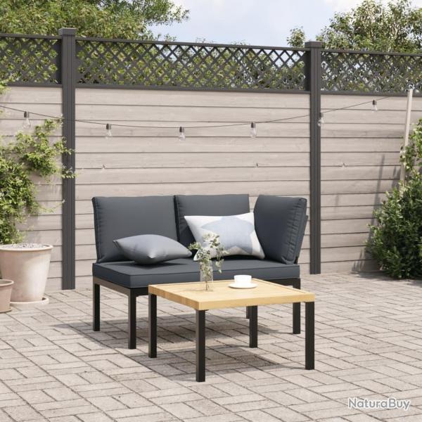 Banc de jardin avec coussins noir aluminium alsavelo