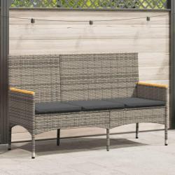 Banc de jardin 3 places avec coussins gris résine tressée alsavelo