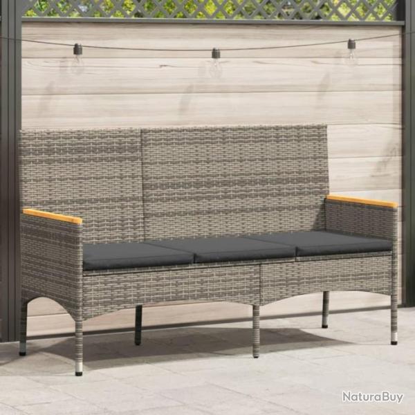 Banc de jardin 3 places avec coussins gris rsine tresse