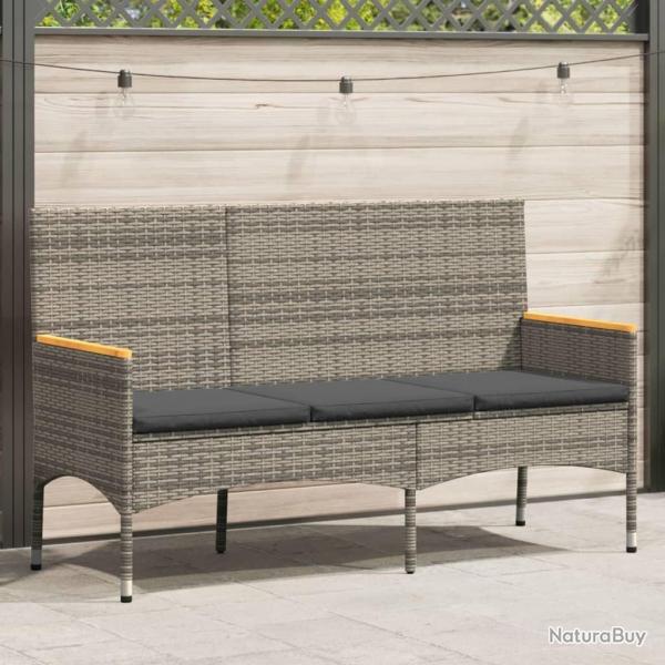Banc de jardin 3 places avec coussins gris rsine tresse alsavelo