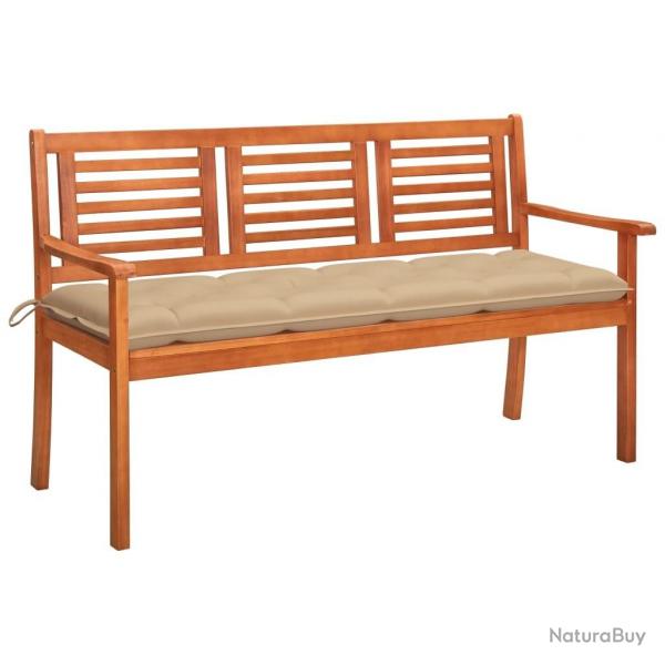 Banc de jardin 3 places avec coussin 150 cm Bois d'eucalyptus alsavelo
