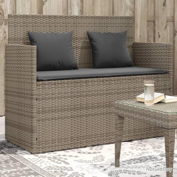 Banc de jardin avec coussins gris rsine tresse