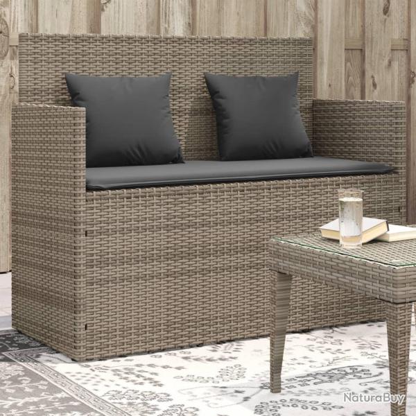 Banc de jardin avec coussins gris rsine tresse alsavelo