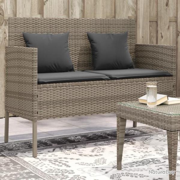 Banc de jardin avec coussins gris rsine tresse