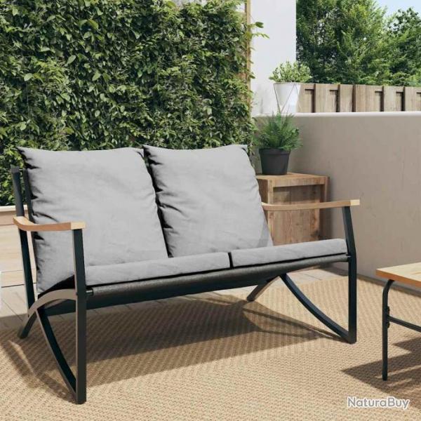 Banc de jardin avec coussins 120 cm noir acier