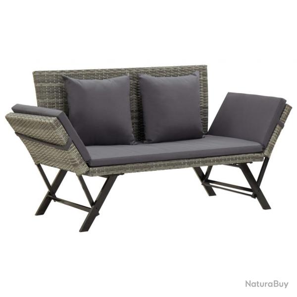 Banc de jardin avec coussins 176 cm Gris Rsine tresse alsavelo