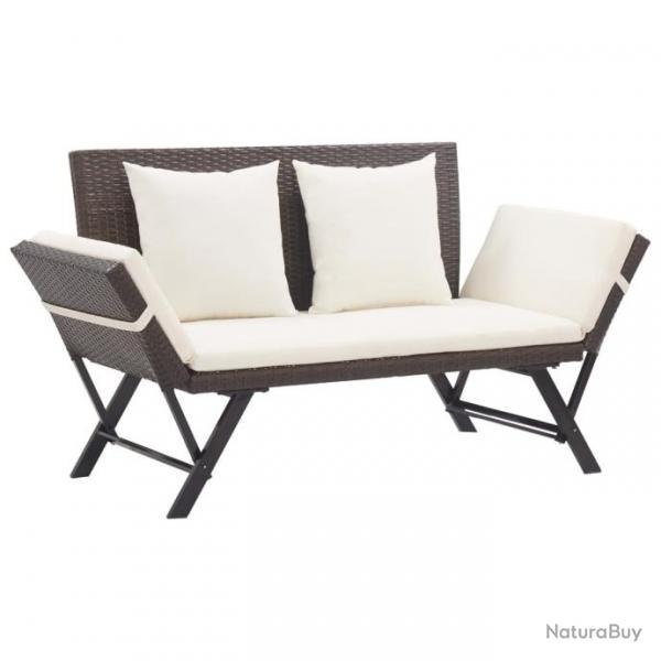 Banc de jardin avec coussins 176 cm Marron Rsine tresse