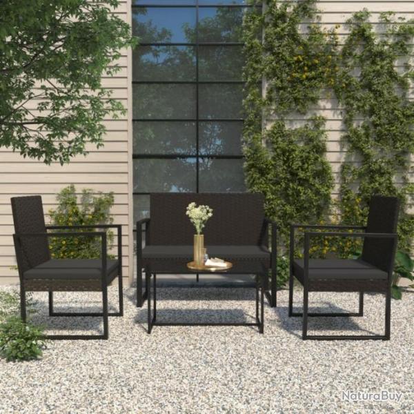 Banc de jardin avec coussins noir 106 cm rsine tresse