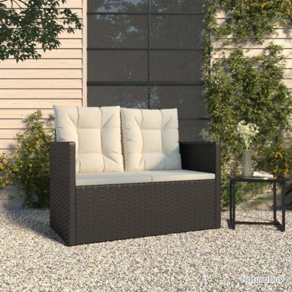 Banc de jardin avec coussins Noir 105 cm Rsine tresse