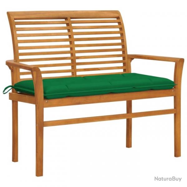 Banc de jardin avec coussin vert 112 cm Bois de teck massif