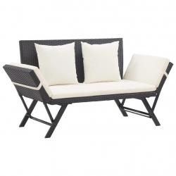 Banc de jardin avec coussins 176 cm Noir Résine tressée alsavelo