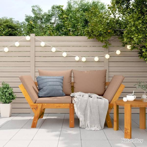 Banc de jardin avec coussins 2 en 1 bois d'acacia massif alsavelo