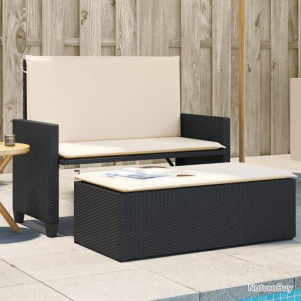 Banc de jardin avec coussins et repose-pied noir rsine tresse