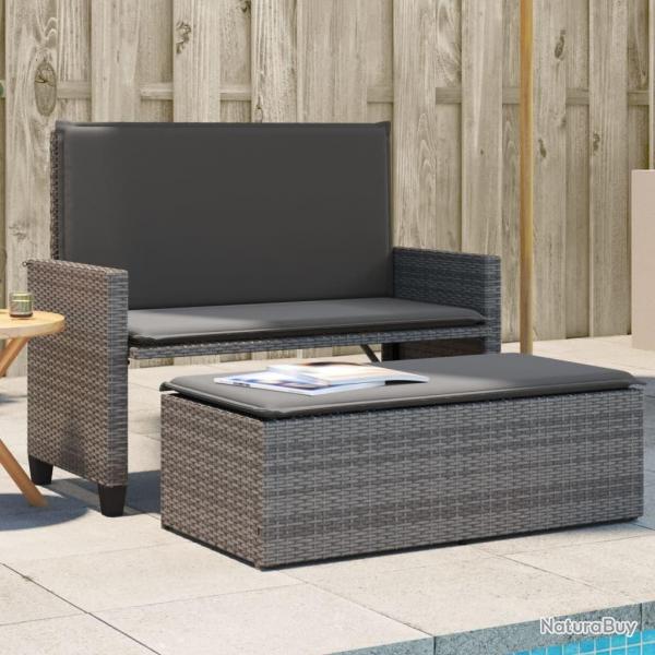 Banc de jardin avec coussins et repose-pied gris rsine tresse alsavelo