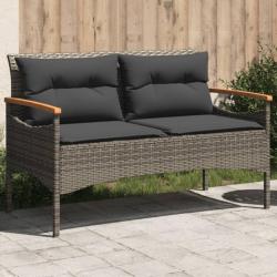 Banc de jardin avec coussins 116x62,5x74 cm gris résine tressée