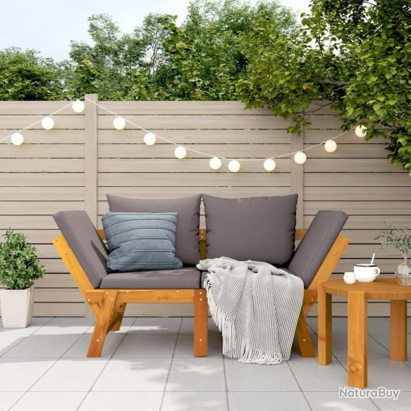 Banc de jardin avec coussins 2 en 1 bois d'acacia massif alsavelo