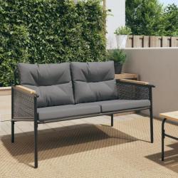 Banc de jardin avec coussins 116 cm noir acier