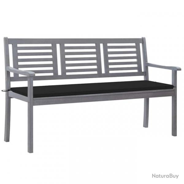 Banc de jardin 3 places avec coussin 150 cm Gris Eucalyptus