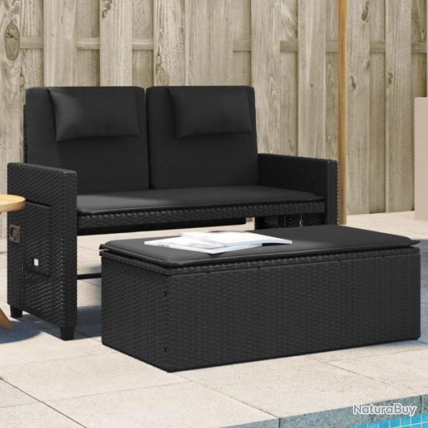 Banc inclinable de jardin avec coussins noir rsine tresse