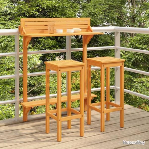 bar de balcon 3 pcs Bois d'acacia solide