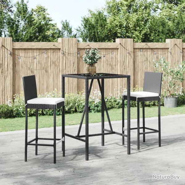 bar de jardin 3 pcs avec coussins noir poly rotin alsavelo