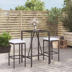 bar de jardin 3 pcs avec coussins noir poly rotin alsavelo