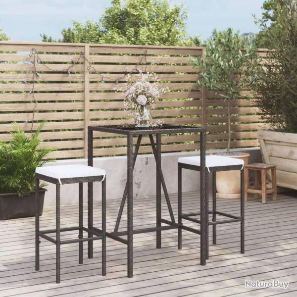 bar de jardin 3 pcs avec coussins noir poly rotin alsavelo