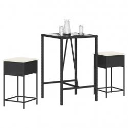 bar de jardin 3 pcs avec coussins noir poly rotin alsavelo