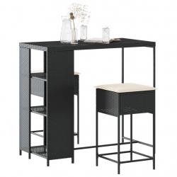 bar de jardin 3 pcs avec coussins noir poly rotin alsavelo